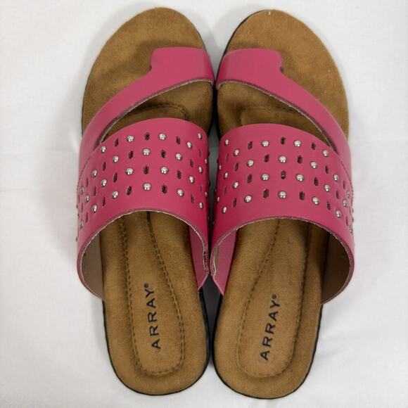 Array Catalina Sandal Hibiscus 7 1/2 Pink Toe Loop Leather Slip On Beach Summer - Picture 2 of 9